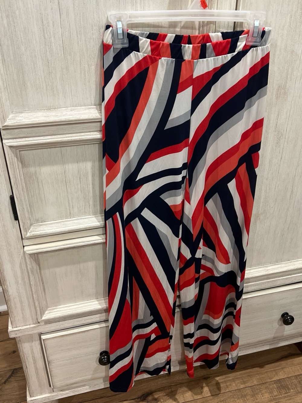 Wide-Leg Pull-On Pants in Red, Navy, Coral & White Stripe